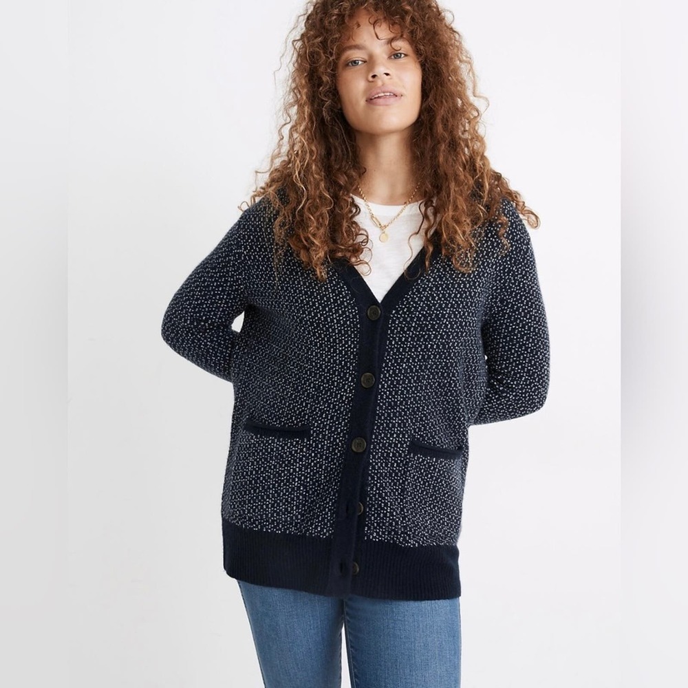 Madewell Bird's Eye Maysfield Cardigan Sweater in Coziest Yarn (size S)